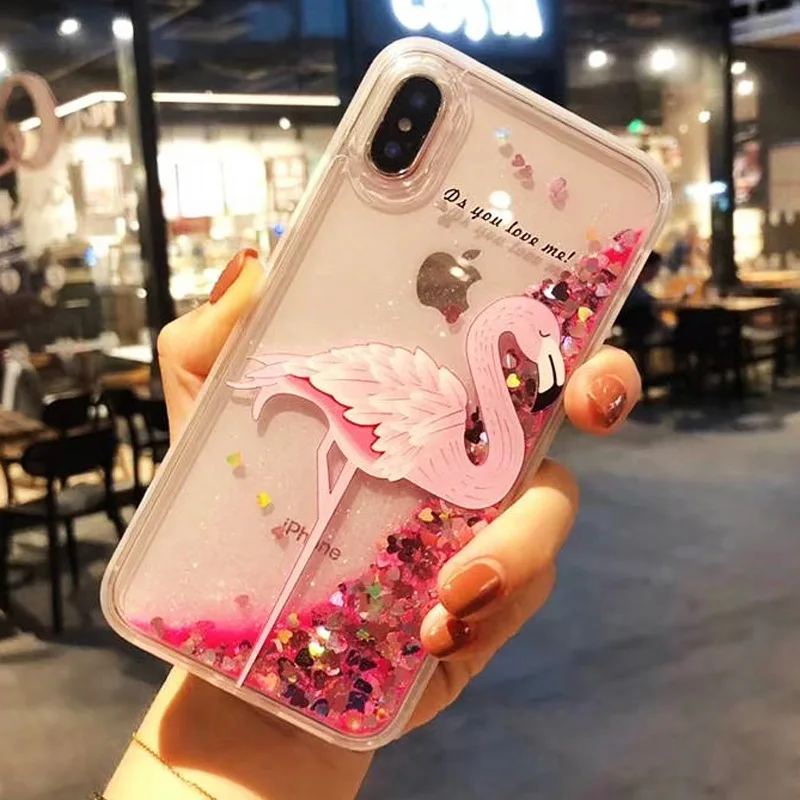 2018 Fashion Exquisite Shining Summer Flare Sequin Glitter Liquid Quicksand pink Flamigo Phone case For Iphone 6splus/7p/8p/X |