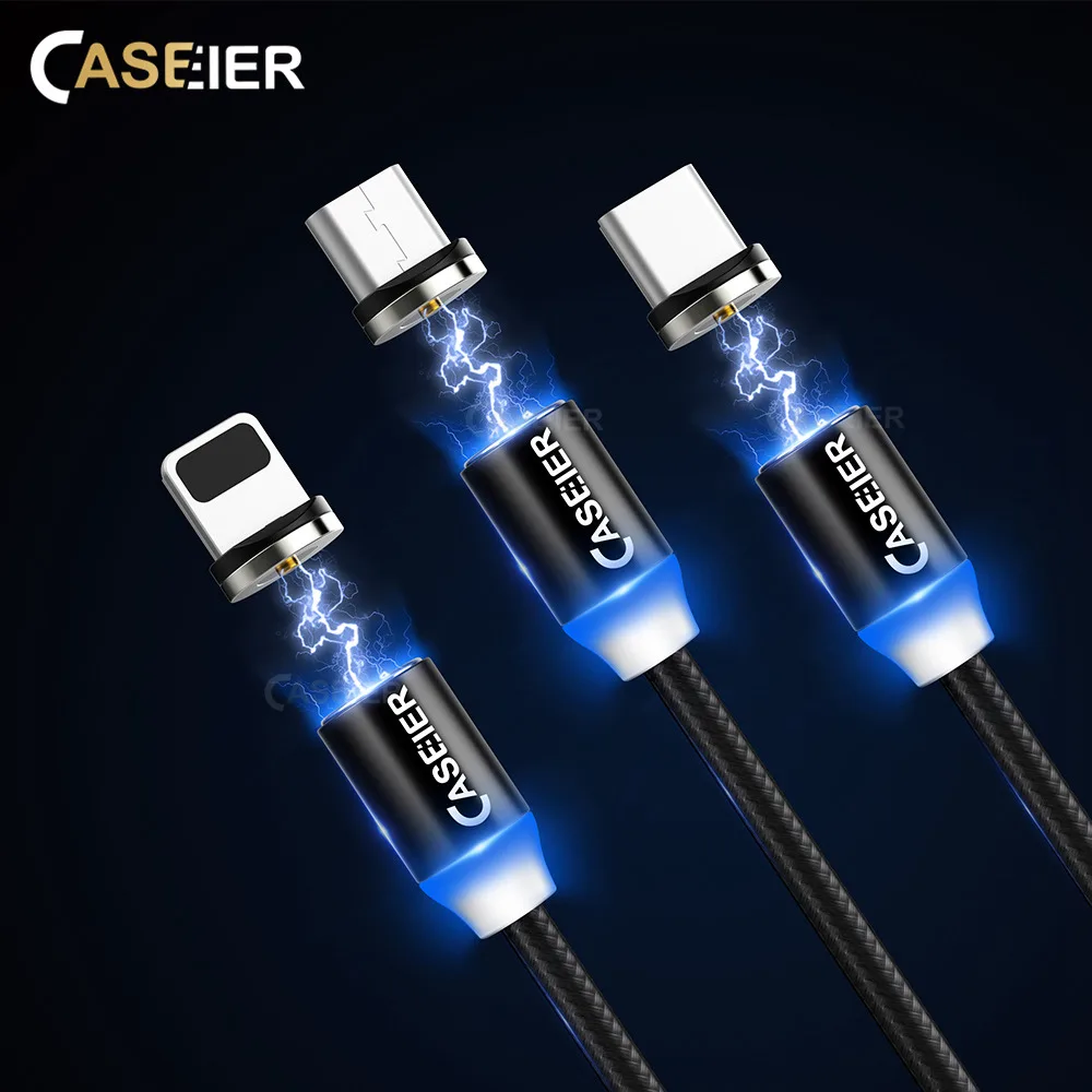 Магнитный кабель CASEIER для Samsung S10 S9 Micro USB Type C Xiaomi Huawei магнитные зарядные usb кабели