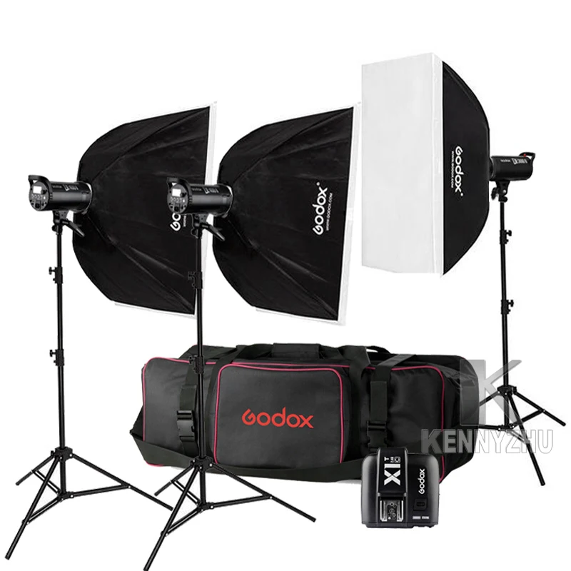 Набор для студийной вспышки Godox 3x DE400II 400Ws/DE300II 300Ws + 2 4G X1 Стробоскопическая стойка