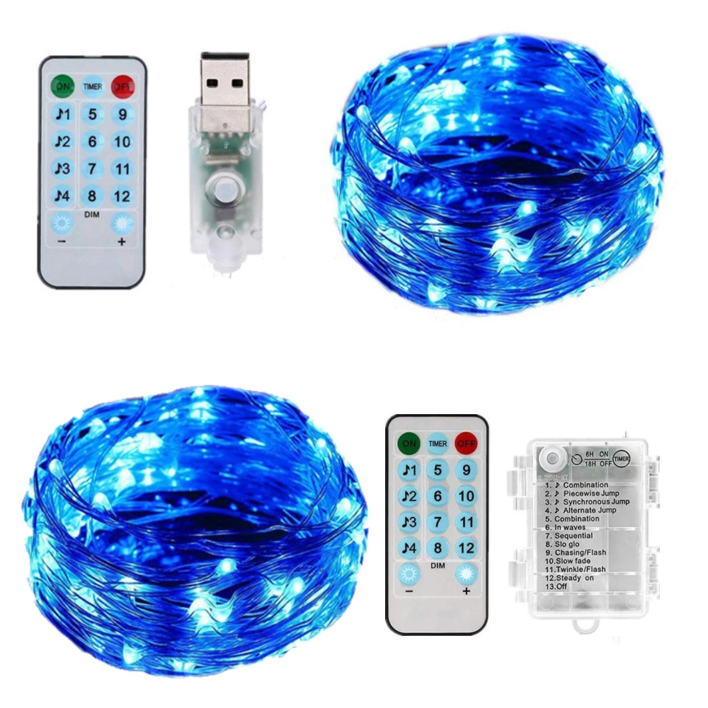 Battery/USB Operated Sound Activated LED Music String Lights 5M 10M Silver Wire Garland Home Christmas Wedding Party Decoration - Испускаемый цвет: Синий