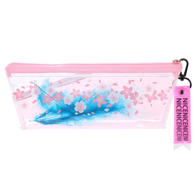 Милый розовый пенал с перьями и цветком Kawaii прозрачный школьный sakura школьные