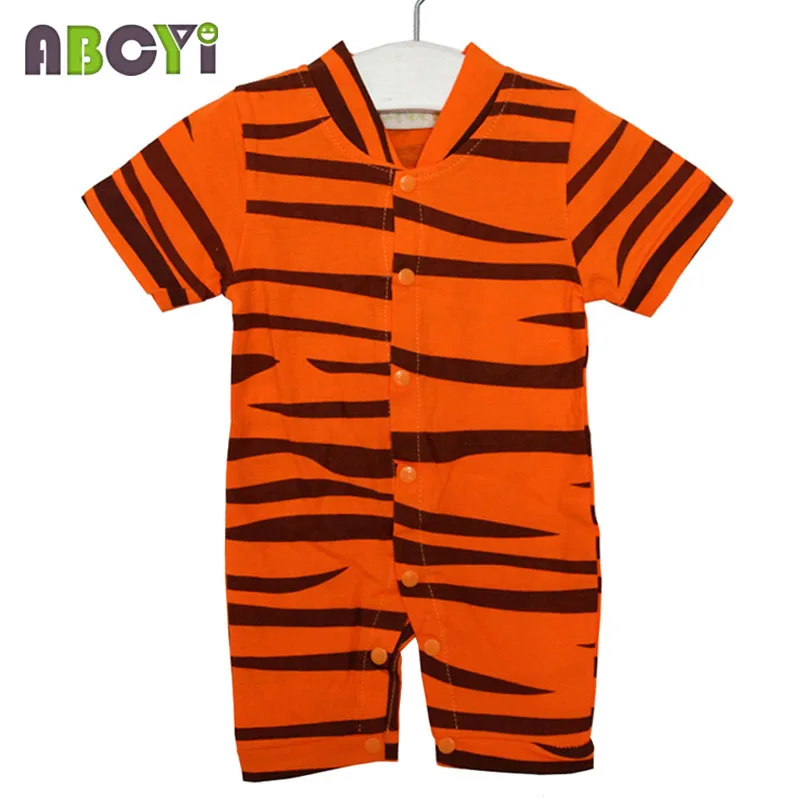 Комбинезон детский в полоску с коротким рукавом рисунком тигра A1030 | Мать и