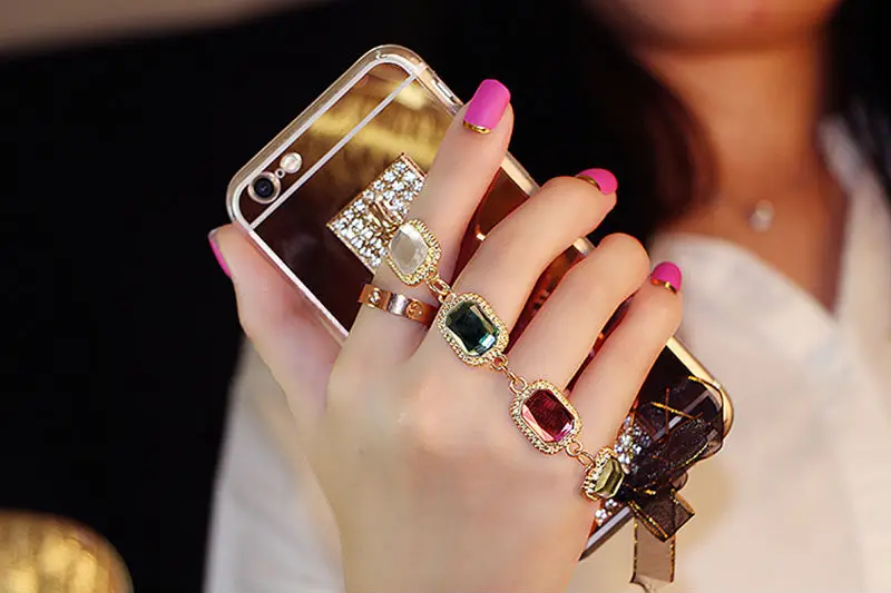 Блестящий Кристальный браслет золотого цвета мягкий зеркальный чехол для