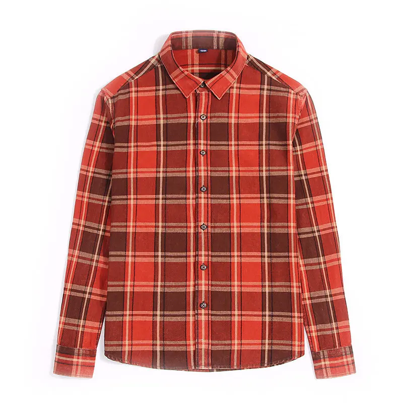 Red U&SHARK Spring New Mens Plaid Casual Shirts Long Sleeve Cotton Soft Dress Shirt Social Male Retro Style Camiseta Masculina - Цвет: Red