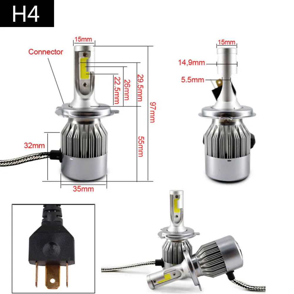 COB H1 H4 H3 H7 9005 9006 C6 Bulb Headlamp Light Car HeadLight Bulbs 6500K 12V Led Automobiles Fog Lamp Styling Super Bright | Автомобили