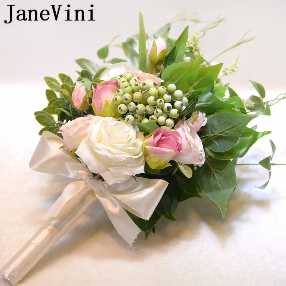 JaneVini 2019 розовые цветы невесты из шелка искусственный букет роза Свадебный