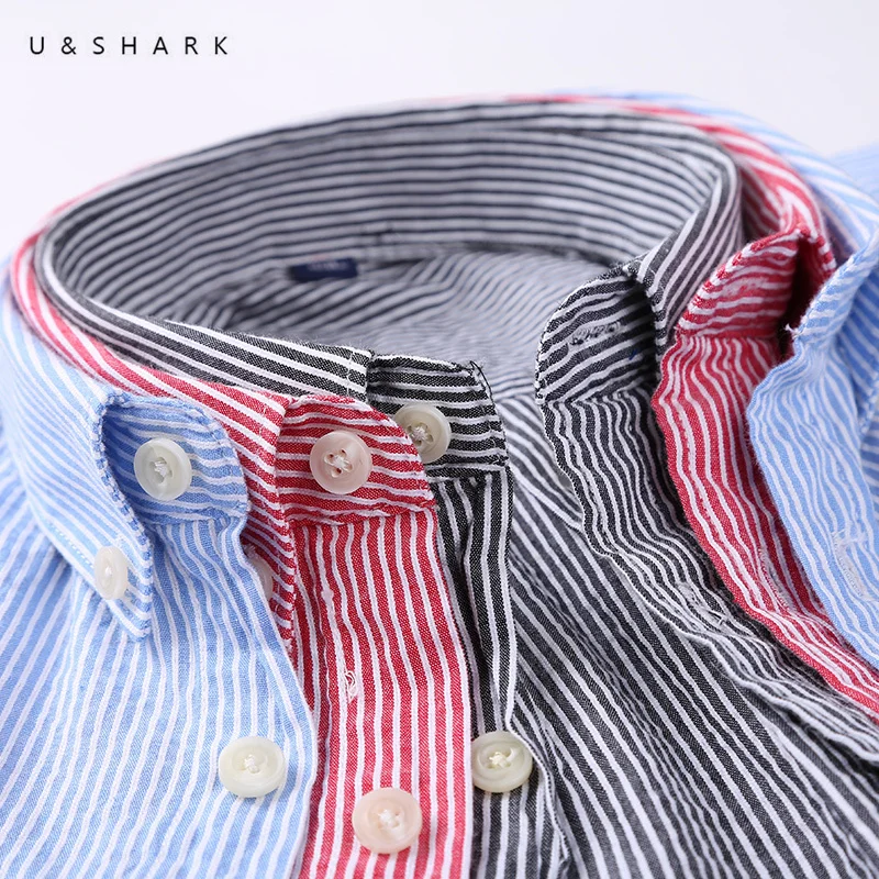 Осенняя мужская рубашка U & SHARK брендовая формальная в полоску с длинным рукавом