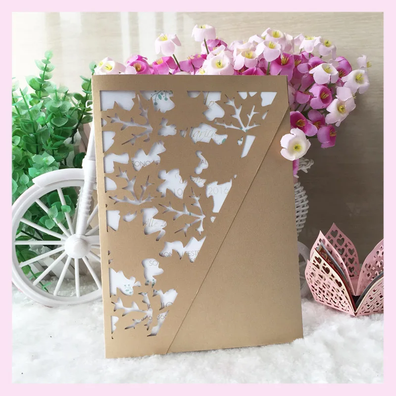 

50pcs/lot hot sale chic maple leaf wedding party decoration paper craft laser cut wedding invitation card greeting card QJ-9