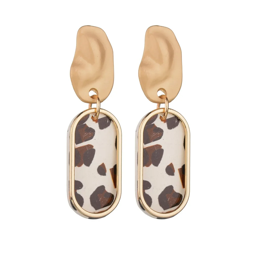 Leopard Print Long Dangle Earrings For Women Vintage Leather Round Square Gold Color Punk Big Drop Earring Jewelry 2019 New | Украшения и