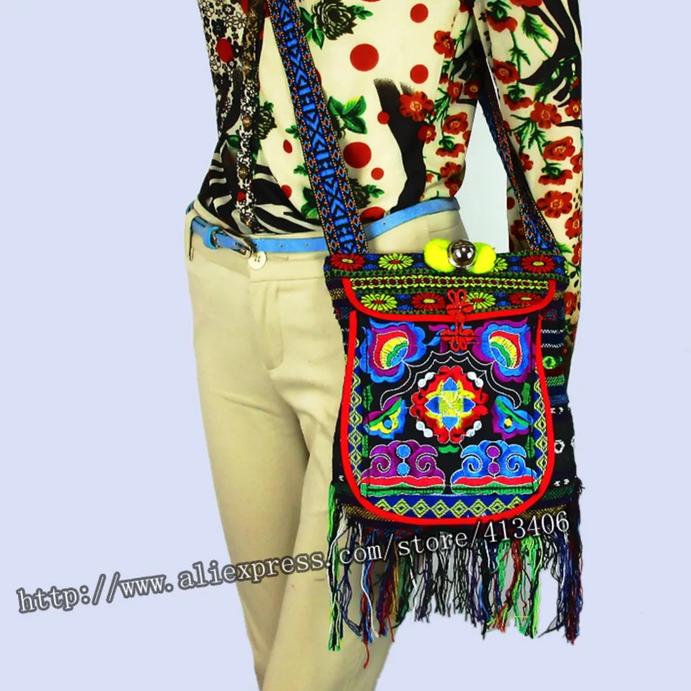 Винтажная Этническая тайская индийская Бохо сумка на плечо Hmong женская льняная