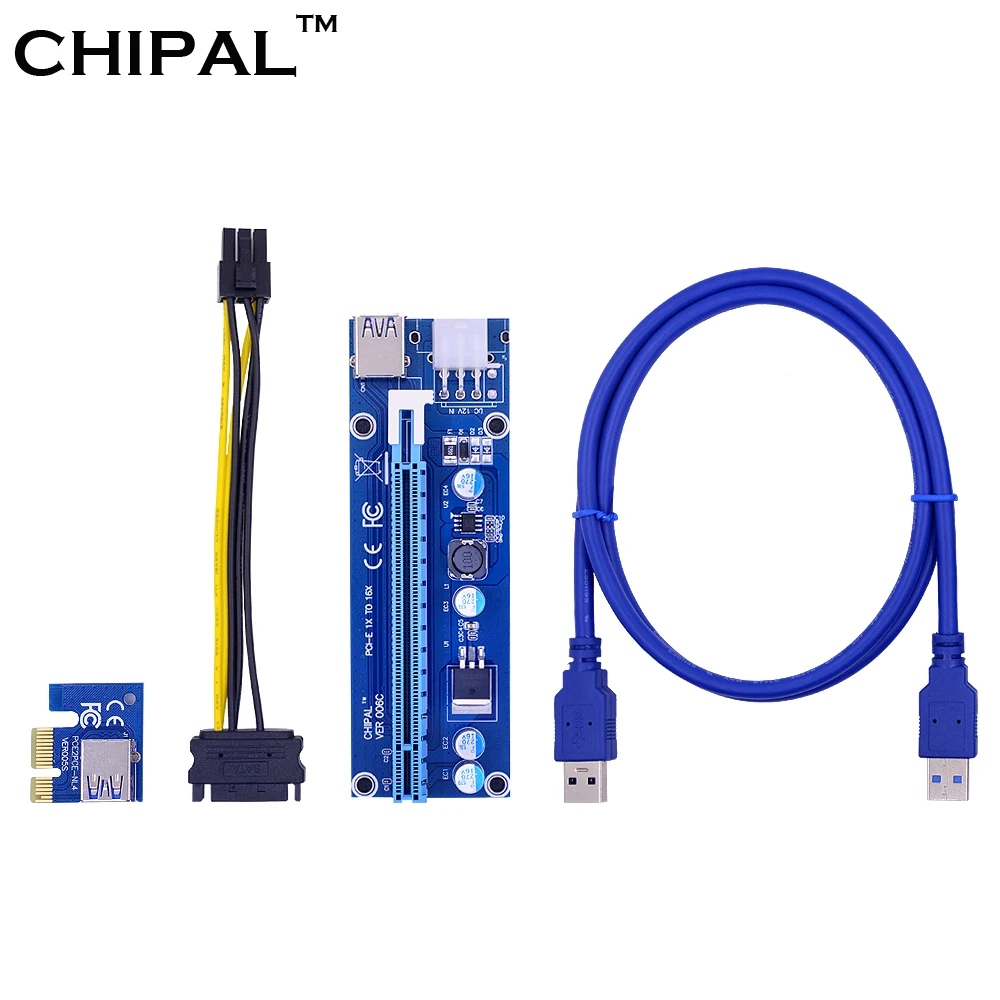 CHIPAL 10 шт. VER006C 100 см PCI-E Райзер-карта 006C PCI Express 1X 16X USB3.0 кабель 6-контактный до
