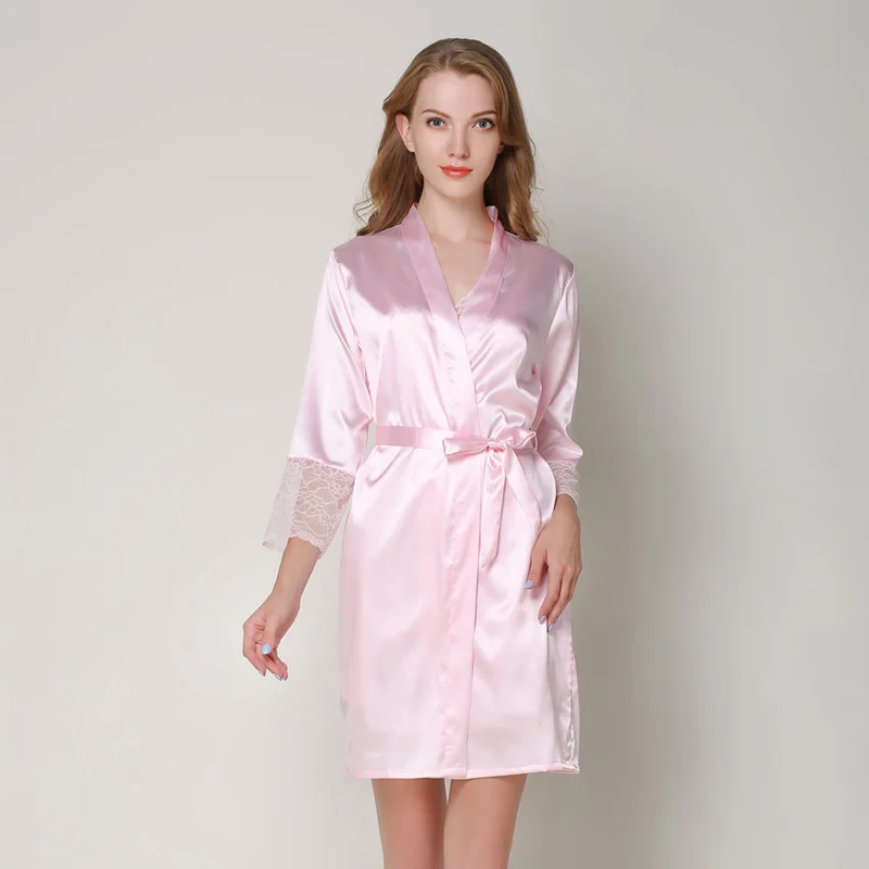 Robes Femme 2018 Satin kimono bridesmaids red pink Bridesmaid With Lace Home Clothing summer | Женская одежда