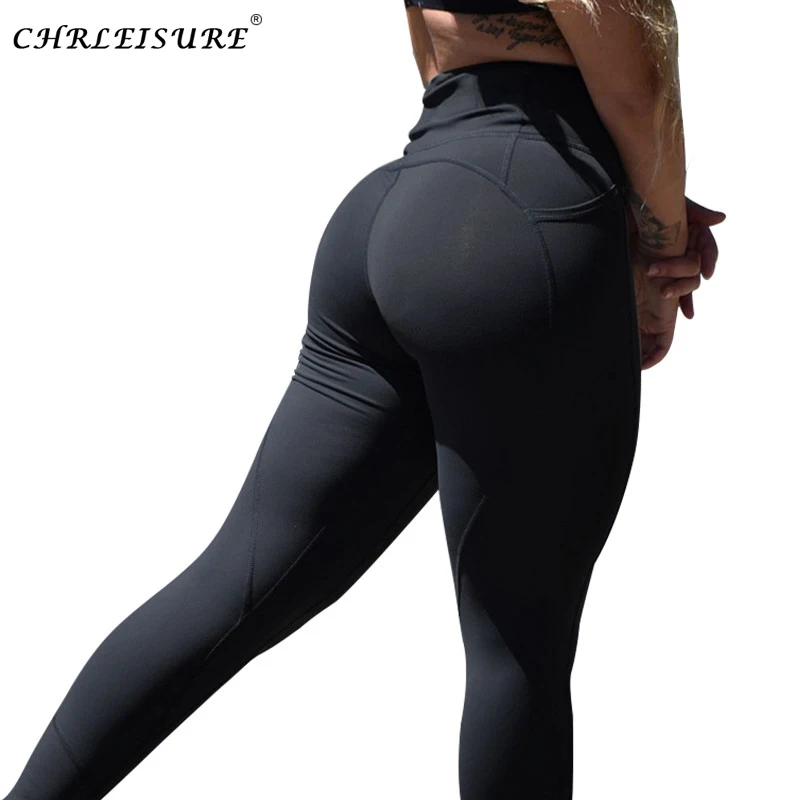 CHRLEISURE Высокая талия Леггинсы женские спортивные для фитнеса с карманами пуш-ап