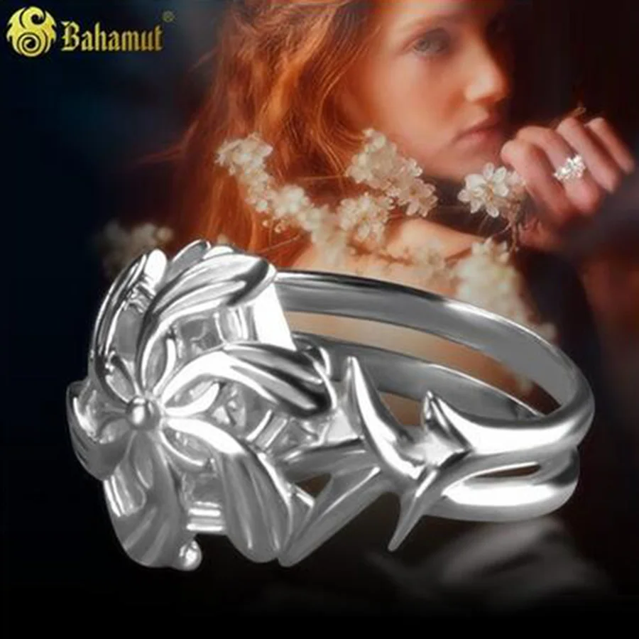 Bahamut кольцо LOTR серебряное Nenya Galadriel Lotr - S925 Стерлинговое Серебро в форме цветка