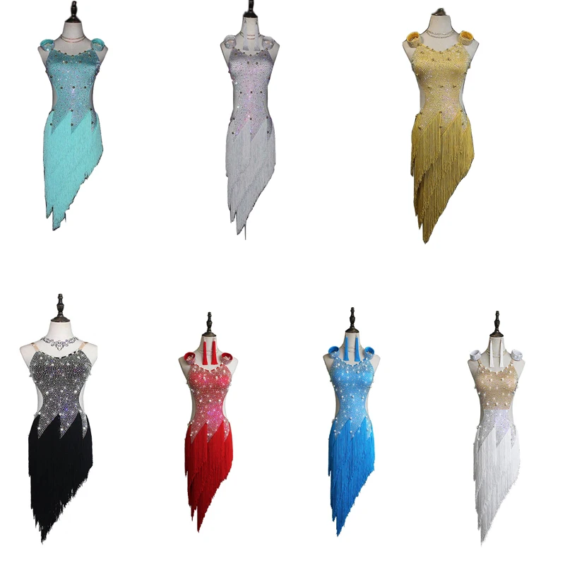 Latin Dance Dress Women/Girls/Lady Sexy Fringe Pearl Backless New Adult Costume Competition Dresses DQS1690 | Тематическая одежда