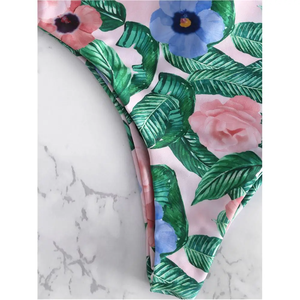ZAFUL цветочный Цельный купальник для женщин с высокой талией плетеными