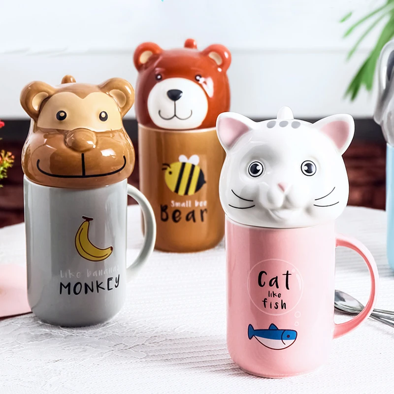 Милый 3D Счастливый мультфильм животных керамическая чашка забавная кошка собака