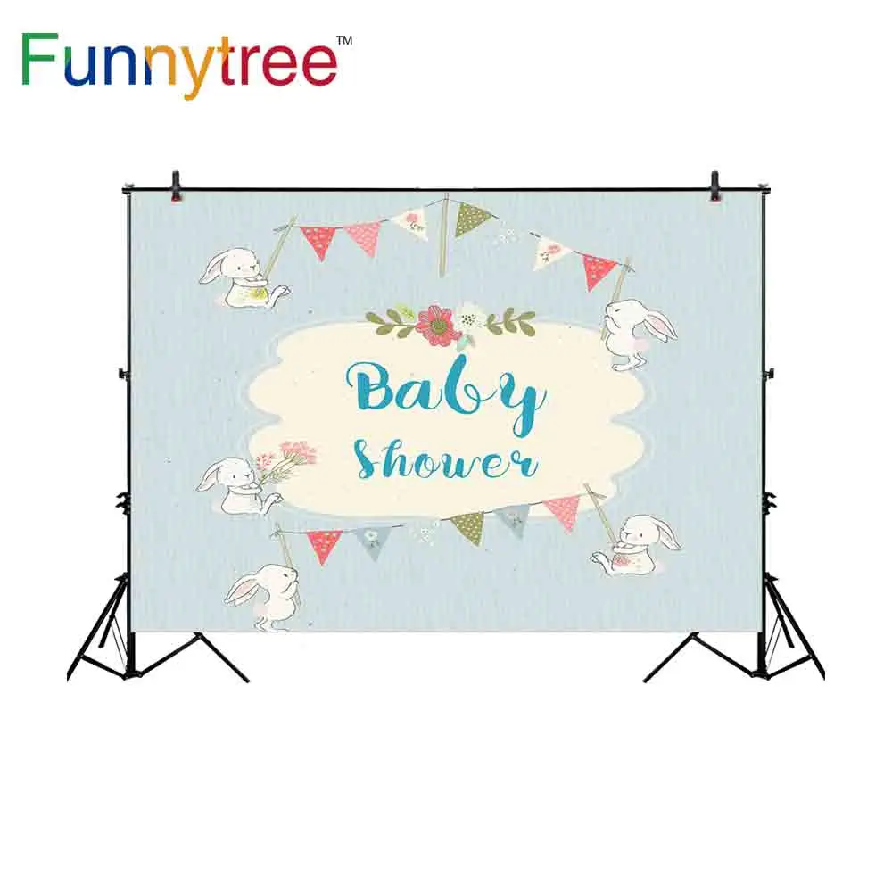 Funnytree backdrop photography baby shower cartoon little rabbit flags frame simple celebration photo new background photocall |