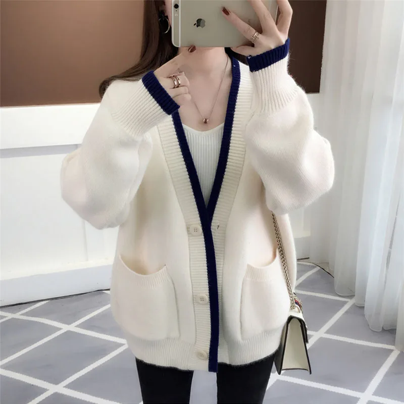 Теплые осенние трикотажные повседневные кардиганы для женщин свитера с длинными