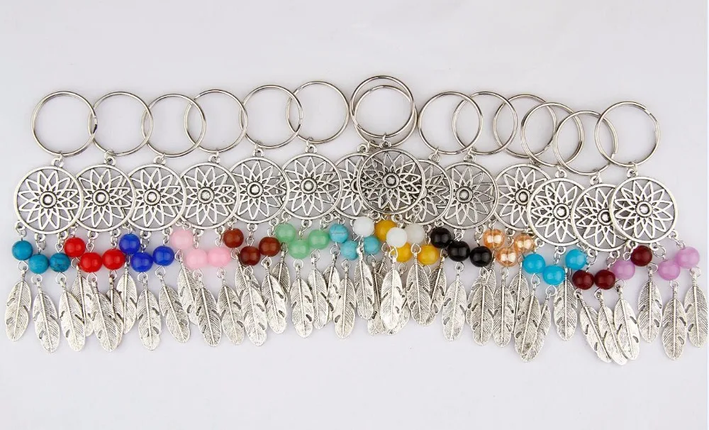 Хит 10 шт./лот античный серебряный Ловец снов перо и бусина очаровательный брелок