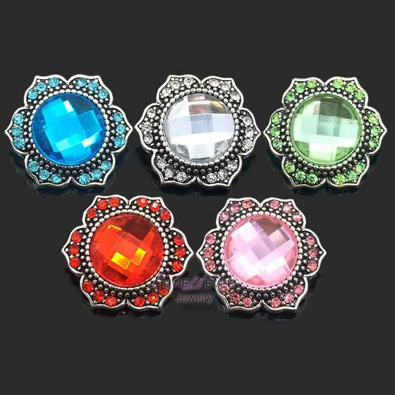 

Wholesale w286 flowers 18mm rhinestone metal snap button for Bracelet Necklace Jewelry For Women jewelry Fashion accessories