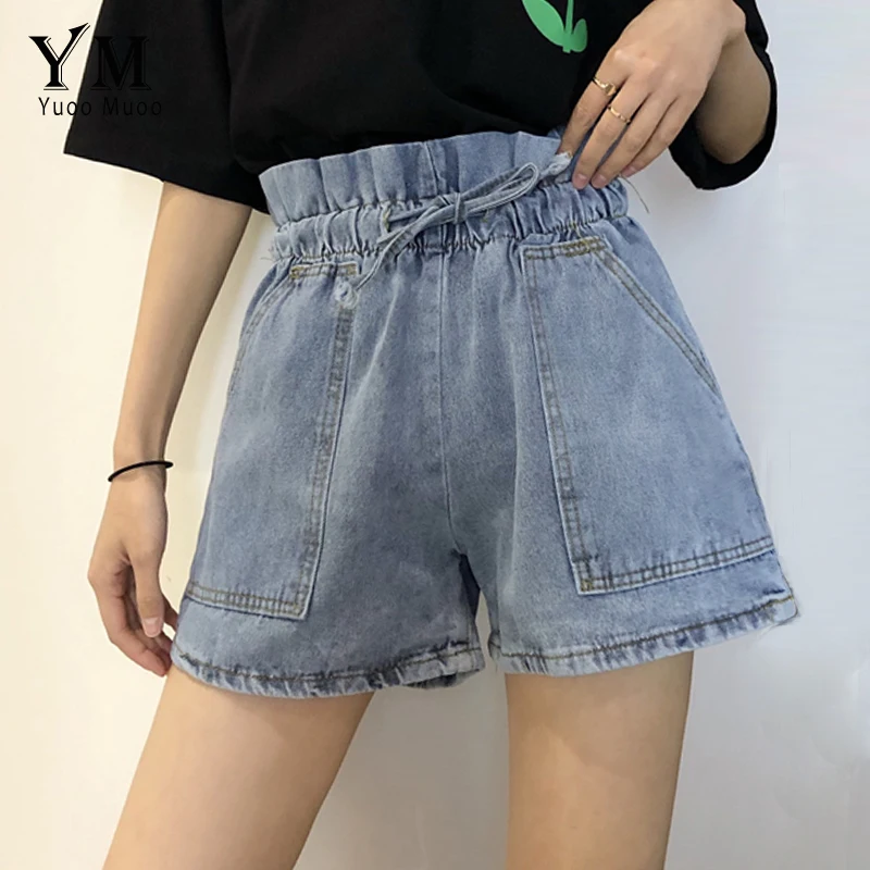 Женские свободные джинсовые шорты YuooMuoo эластичные с высокой талией и бантом на