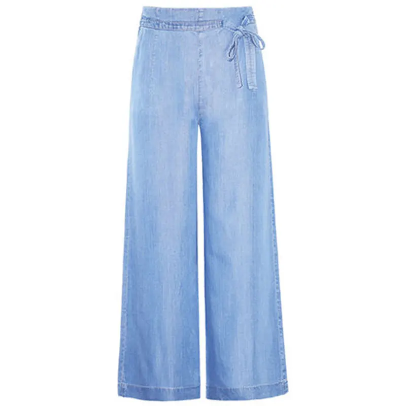 Spring Summer New Fashion Women Tencel Wide Leg Pants High Waist thin Straight Trousers Blue Denim Casual Long D59 | Женская одежда
