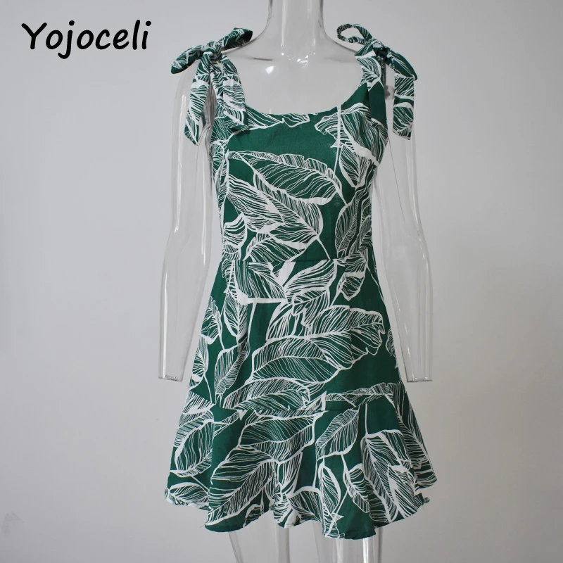 Yojoceli Лето 2018 chic печати Сарафан Женщины boho хлопка платье с рюшами Короткая
