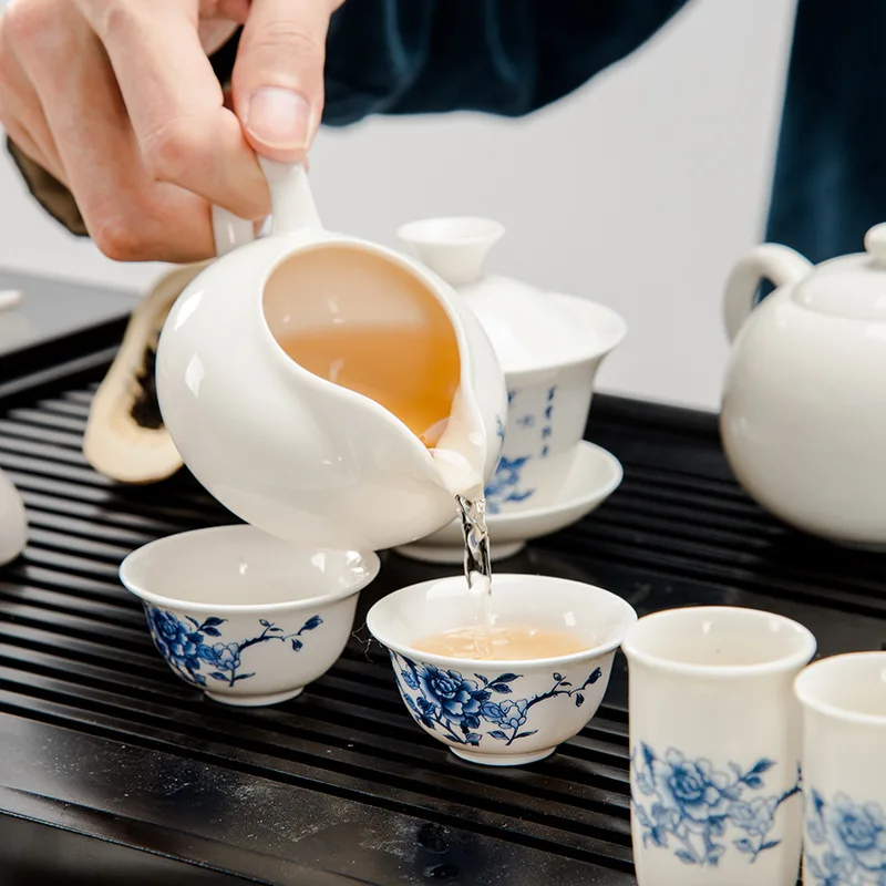 Сине-белый фарфоровый чайный набор poly Sen деревянный поднос чай кунг-фу