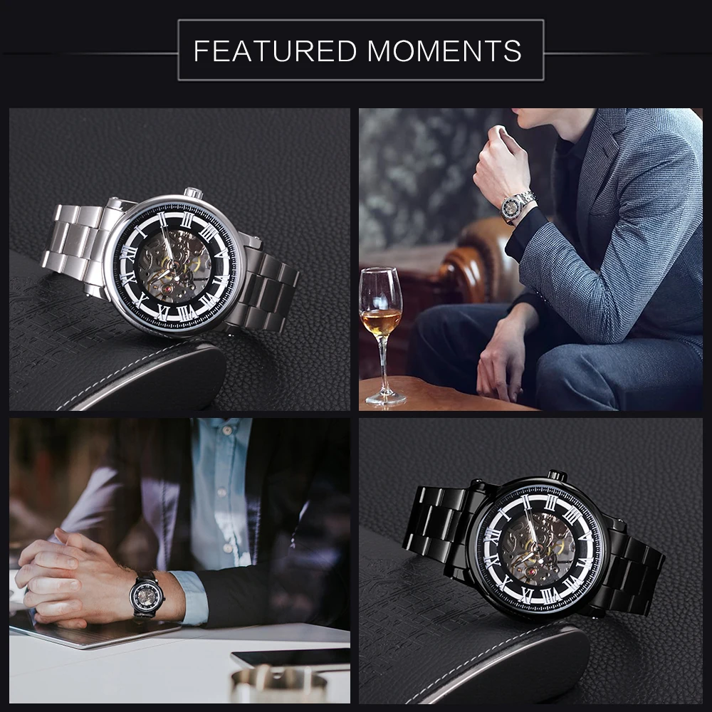 FORSINING Скелет механические часы для мужчин римские цифры светящиеся стрелки