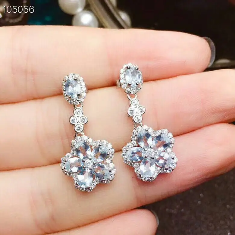 

Женские серьги-подвески из серебра 925 пробы с натуральным аквамарином