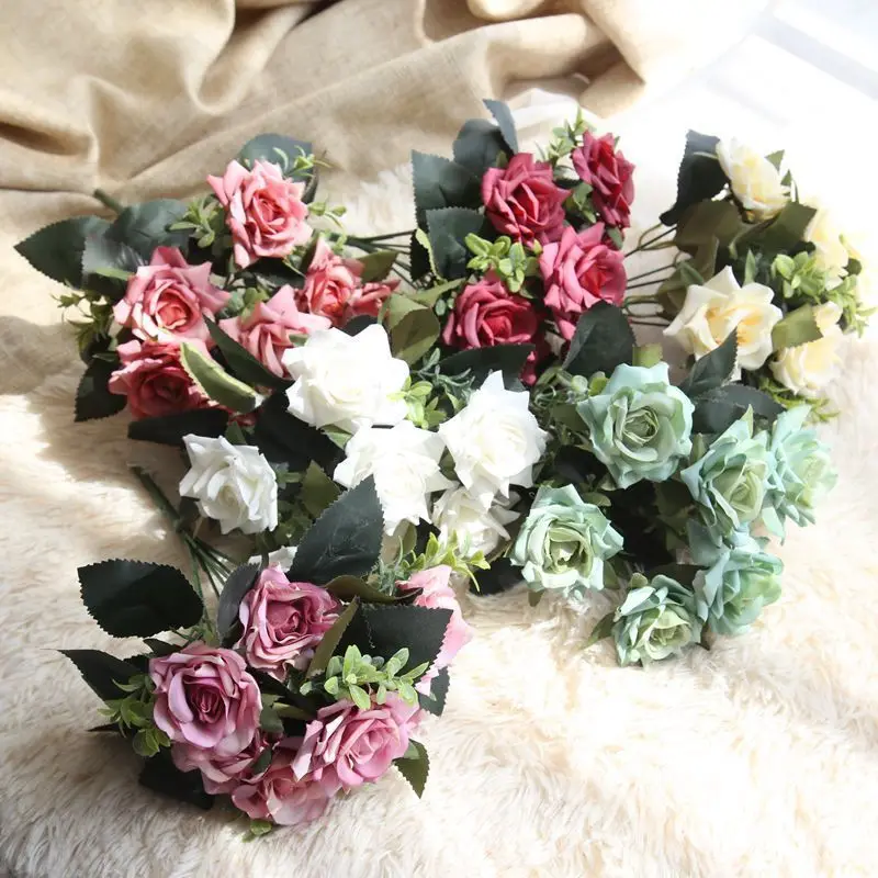 8Pcs Wedding Decoratio High Quality Artificial Flowers Vivid Real Touch Roses Silk Flower Bride Home Decor Bouquet | Дом и сад