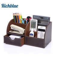 half pu leather 7 compartments storage boxes office desk organizer marble stationery organizer pen pencil holder container box