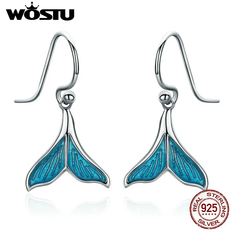 Женские серьги капельки WOSTU из 100% стерлингового серебра 925 пробы с рыбьим хвостом