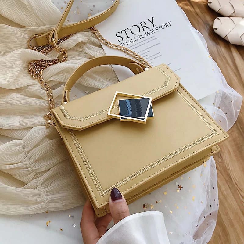 

Chic Small Top-handle Bag Women PU Leather Designer Shoulder Bag Ladies Solid Messenger Corssbody Chain Bag Mini Handbag Fashion