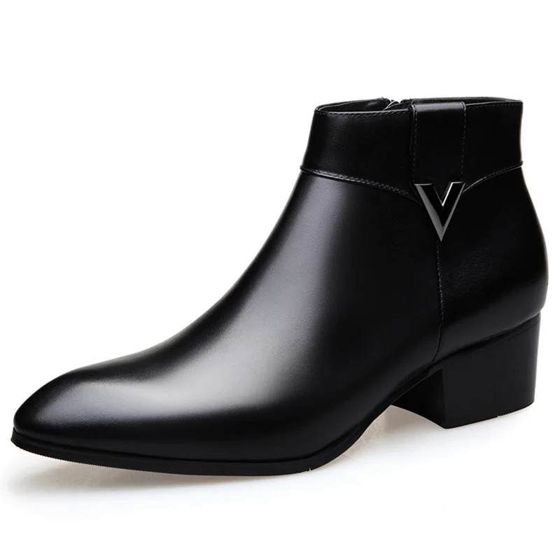 Ботинки мужские из натуральной кожи на высоком каблуке 5 см|Ботинки челси| |