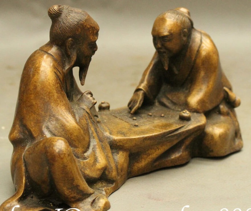 8-дюймовая Архаическая китайская Бронзовая статуя 2 старика бессмертный Бог