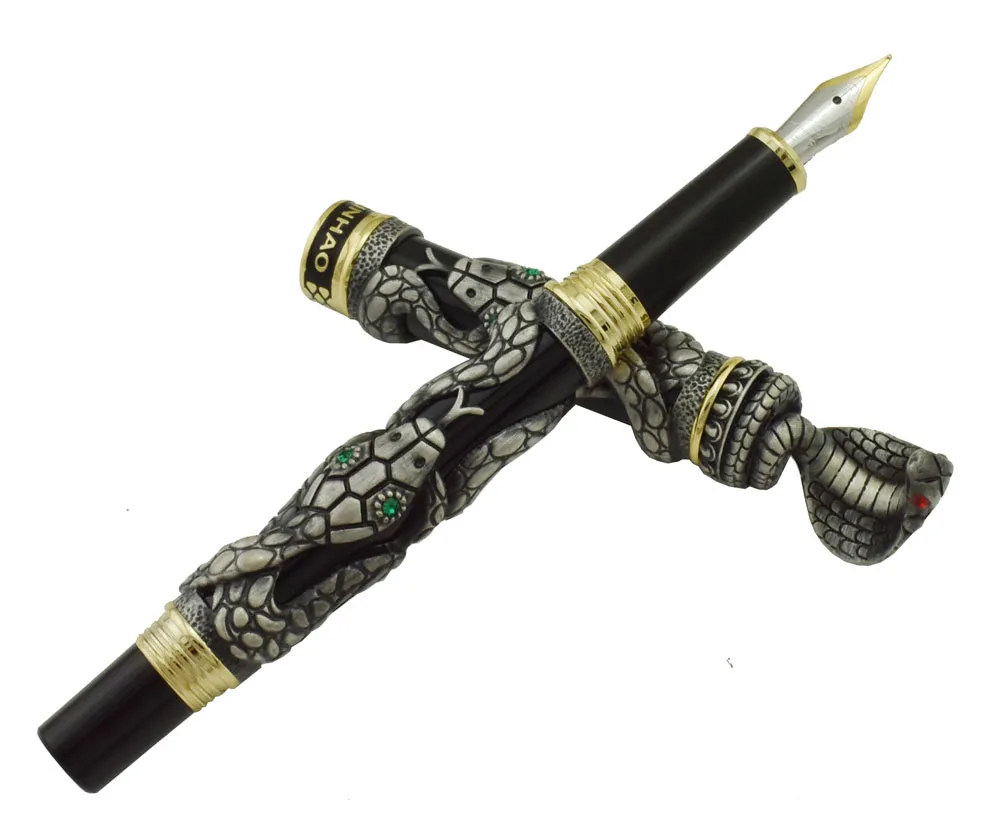 Gray-Snake(One Pen) Jinhao двойной дракон/змеиная винтажная Роскошная авторучка/ручка держатель полностью Металлическая резьба тиснение Тяжелая Подарочная Ручка Коллекция - Цвет: Gray-Snake(One Pen)