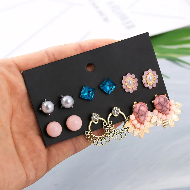 YANG&ampRH 2019 New Simulated Pearl Stone Earrings Sets for Women Korean Stud Set Personality Party Clothing Jewelry | Украшения и