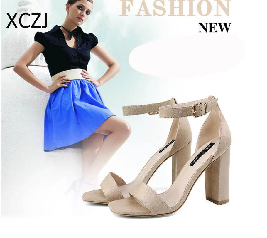 Sexy High Heels Personalized Women's Sandals 2018 new Summer Thick Open-toe Word Tide Fashion Buckle | Обувь
