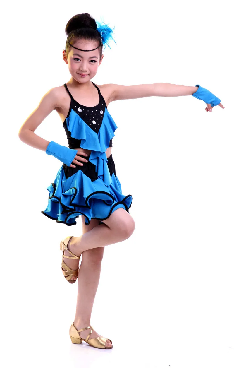 2017 детское платье для латинских танцев большая юбка танцевальный костюм
