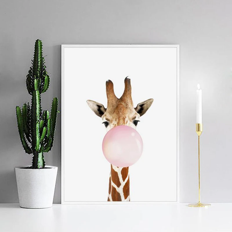 Nordic Cute Animals Zebra Giraffe Panda Canvas Painting Cartoon Bubbles Balloon Print Poster Art For Child Room | Дом и сад