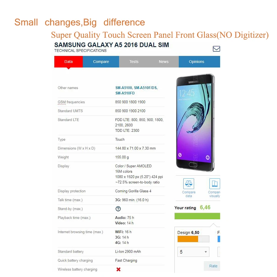 Для Samsung Galaxy A5 2016 A510 SM A510F A510F/DS сенсорный экран передняя стеклянная панель внешнее
