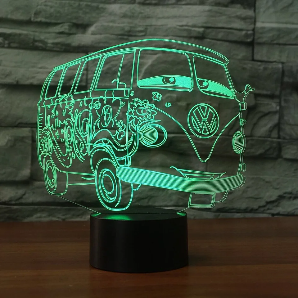 Ночник с 3d визуальной иллюзией для кемпинга автобуса Прозрачный Акриловый