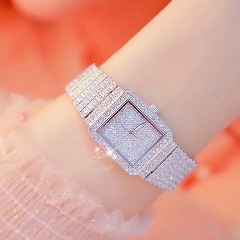 Серебристый Квадратные женские часы, модные женские часы из нержавеющей стали со стразами, женские повседневные часы, женские часы, часы Reloj Mujer - Цвет: Серебристый