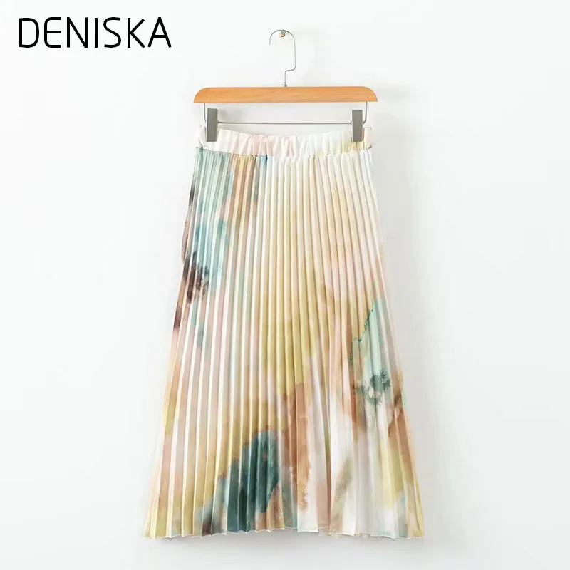 Дениска 2018 Европейский Стиль летние юбки женские Tie-dye Печатные плиссированные