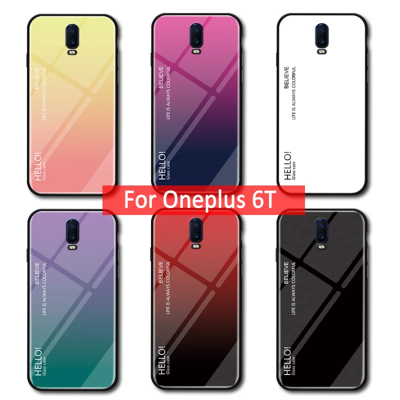 Чехол для Oneplus 6T с цветным градиентом из закаленного стекла жесткий чехол