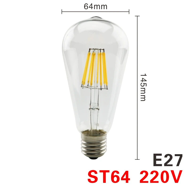 ST64 E27 LARZI светодиодный ламп накаливания E27 Ретро Эдисон лампы 220V E14 Винтаж Свеча светильник земной шар люстра светильник ing COB домашний Декор Светильник - Испускаемый цвет: ST64 E27