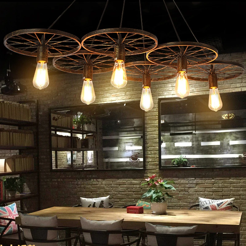

110V-220V E27 LOFT Metal Wheel Pendant Light Bedroom Living-room Vintage Industrial Lighting American Aisle Lights Lamp