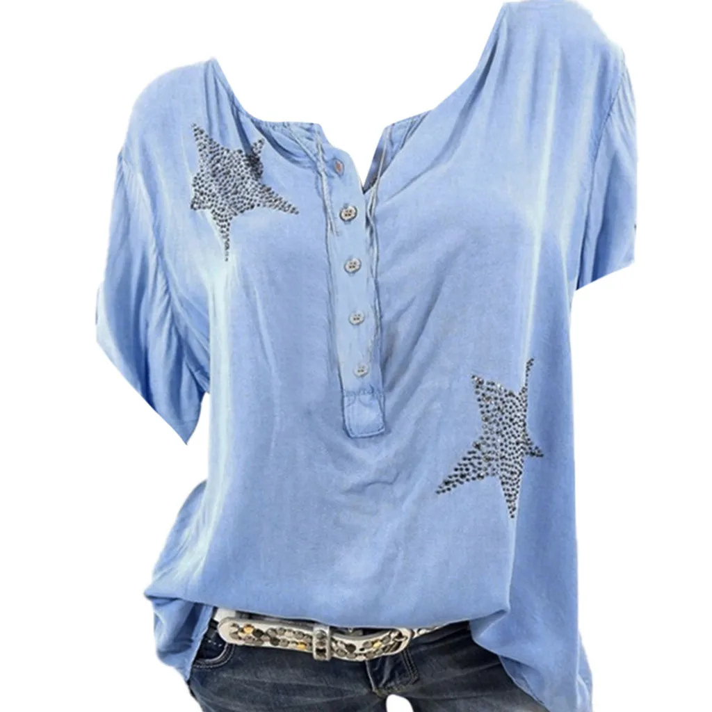 SAGACE Летняя женская рубашка с пуговицами пятиконечная звезда хит продаж